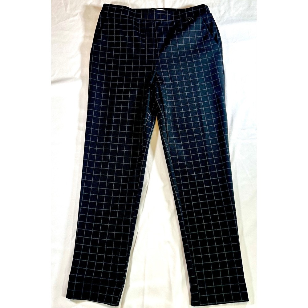 Calvin Klein Black Gray Plaid Pants Womens S Pull-On Pant Plaid Forward Stretchy